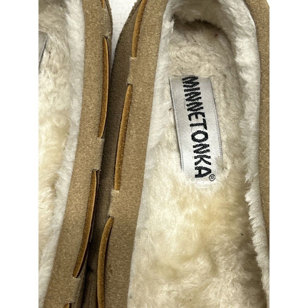 Minnetonka Cally Moccasin Slipper Womens 10 Tan Suede Faux Fur Cabin Boho Cozy - Picture 4 of 5